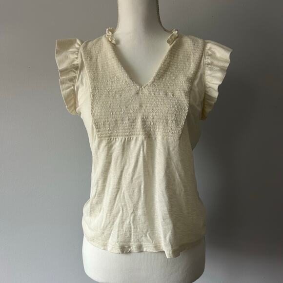 Nation LTD White Ruffle Blouse Top Gathered Tank Spring Cotton Shirt Size M - Picture 4 of 7